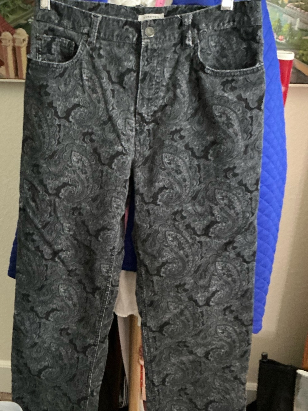 Jones New York Sport Washed Black Paisley Printed Straight Leg Jeans Size 6